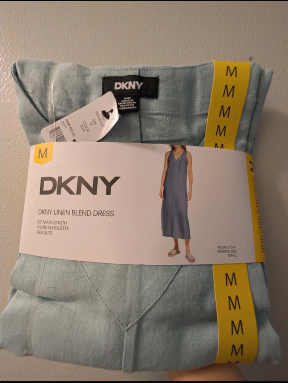 DKNY Light Blue Linen-Blend Maxi Dress